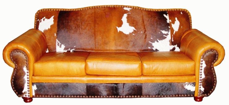 Black Leather Sofa With Cowhide Cover And Pillows. Winchester Intended For Cowhide Sofas (Photo 14 of 20)