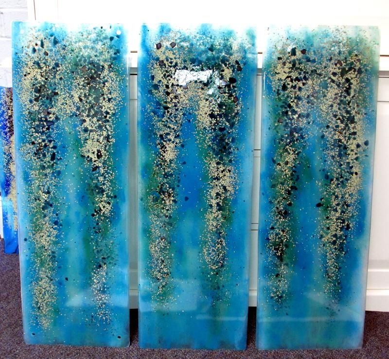 Blue Fused Glass "rainforest" Panels | Designer Glass Mosaics Inside Fused Glass Wall Art Panels (View 13 of 20)