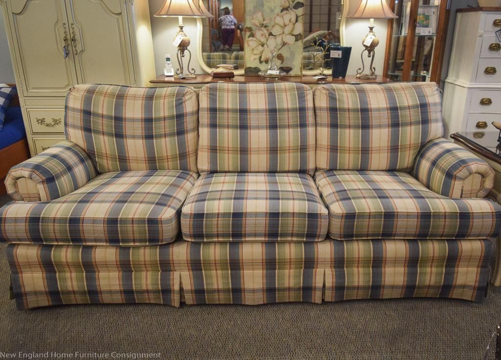 Blue & Sage Plaid Sofa | New England Home Furniture Consignment Within Blue Plaid Sofas (Photo 8 of 20)