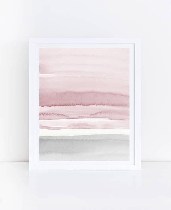 Blush Pink And Grey Abstract Art Watercolor Printable Art Pertaining To Pink And Grey Wall Art (View 8 of 20)