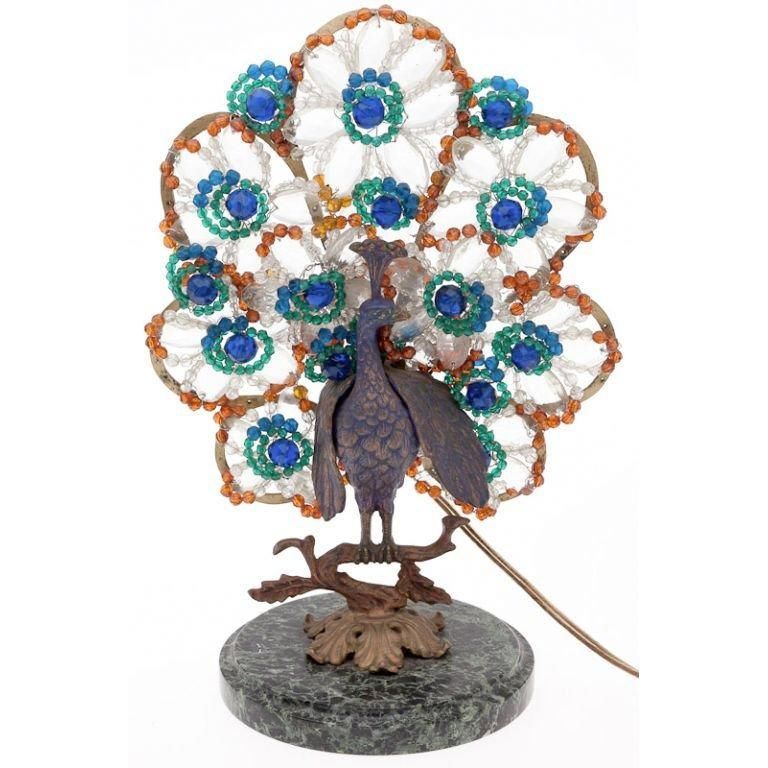 Bohemian Bronze And Beaded Glass Peacock Lamp For Sale At 1Stdibs Pertaining To Jeweled Peacock Wall Art (View 15 of 20)