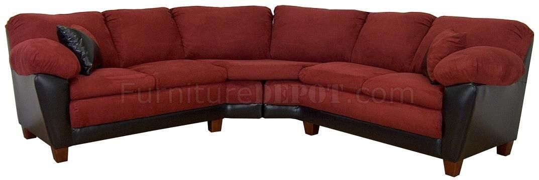 Burgundy Fabric & Black Bicast Modern Sectional Sofa Throughout Burgundy Sectional Sofas (Photo 4 of 20)