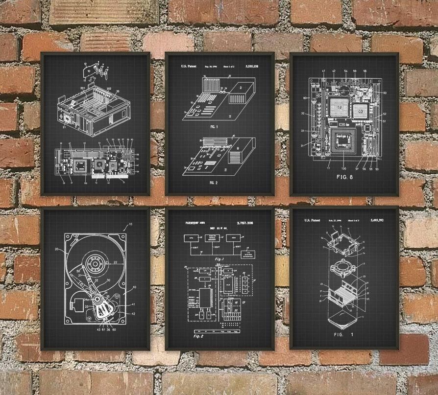 Computer Patent Wall Art Poster Set Of 6 Computer Room Home In Computer Wall Art (Photo 3 of 20)
