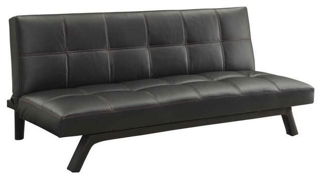 Contemporary Black Faux Leather Tufted Sofa Beds Sleeper With Throughout Faux Leather Sleeper Sofas (View 8 of 20)