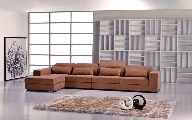Contemporary Brown Microfiber Sectional Sofa | Fabric Sectional Sofas Intended For Microfiber Sectional Sofas (Photo 20 of 20)