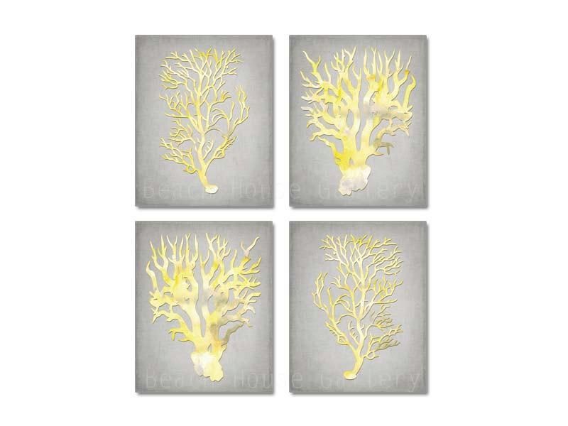 Coral Art Print Yellow Gray Wall Art Yellow Gray Coral In Yellow Grey Wall Art (View 13 of 20)
