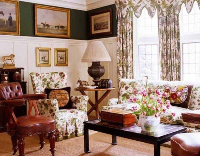 Country Style Living Rooms With Tall Wainscoting And Framed Wall With Floral Slipcovers (View 17 of 20)