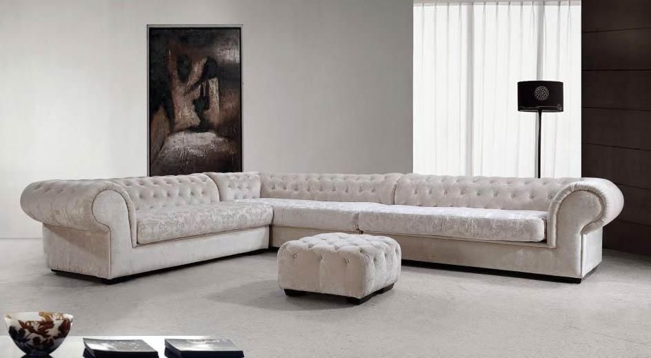 Cream Dream Microfiber Sectional Sofa And Ottoman | Fabric Regarding Microfiber Sectional Sofas (View 4 of 20)