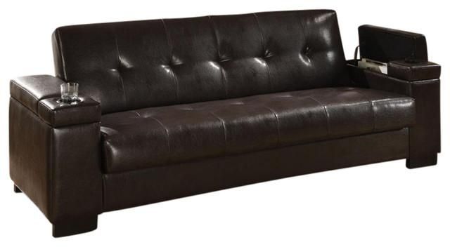 Dark Brown Faux Leather Storage Sinuous Spring Base Couch Sofa Bed Within Faux Leather Futon Sofas (Photo 1 of 20)