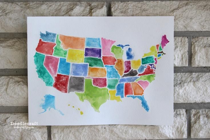 Doodlecraft: Usa Watercolor Wall Art Using Frisket! Intended For United States Map Wall Art (Photo 9 of 20)