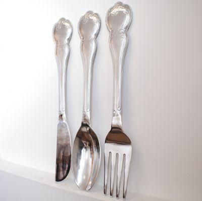Extra Large Spoon | Fork | Knife | Cutlery Wall Set In Oversized Cutlery Wall Art (View 4 of 20)