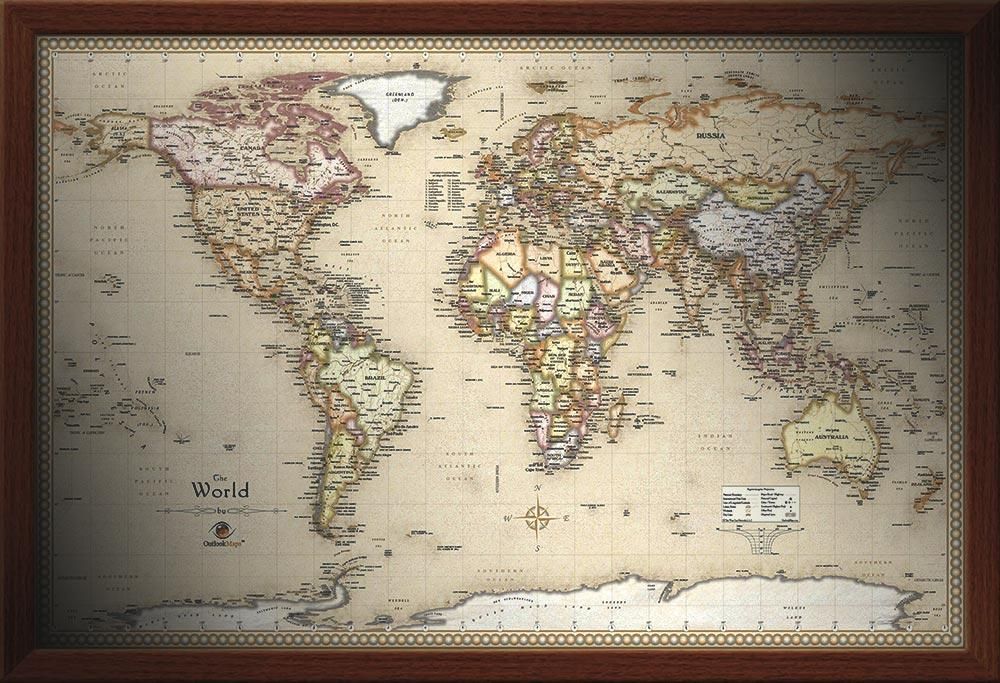 Framed Maps |Wood And Aluminum Frames For Wall Maps Within Framed World Map Wall Art (View 7 of 20)