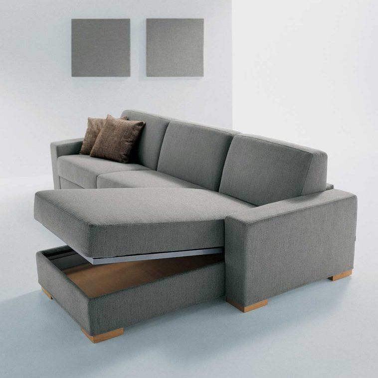 Furniture. Grey Upholstered Sofa With Chaise And Storage With Regard To Convertible Queen Sofas (Photo 15 of 20)
