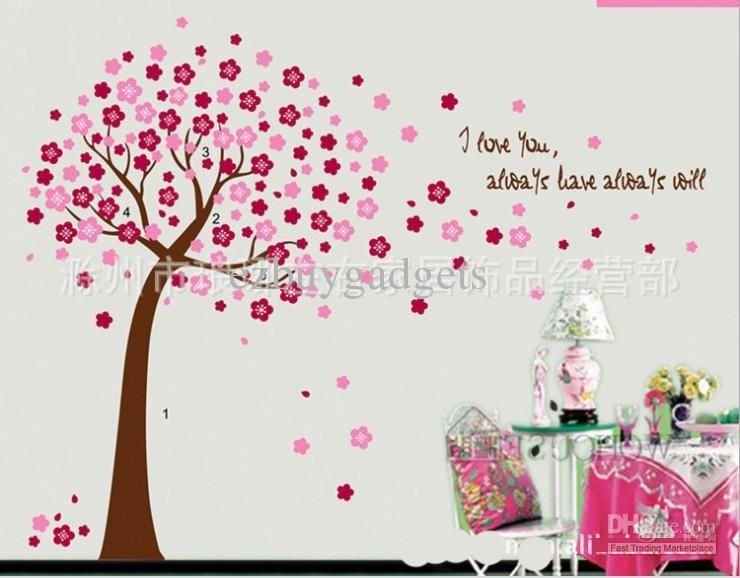 Giant Pink Cherry Blossom Flowers Tree Wall Art Decals Baby Girls Regarding Wall Art For Girls (Photo 1 of 20)