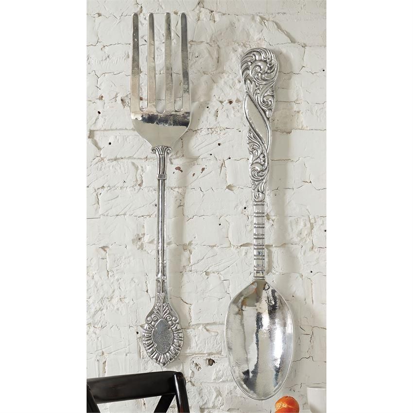 Giant Utensil Wall Art | Mud Pie | Mud Pie Inside Giant Fork And Spoon Wall Art (View 1 of 20)