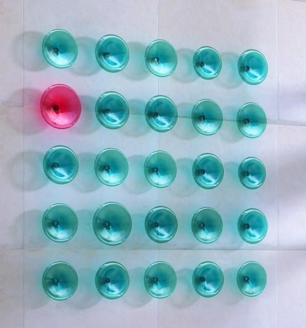 Glass Wall Art Installation, Turquoise Composition With A Pink Regarding Modern Glass Wall Art (View 19 of 20)