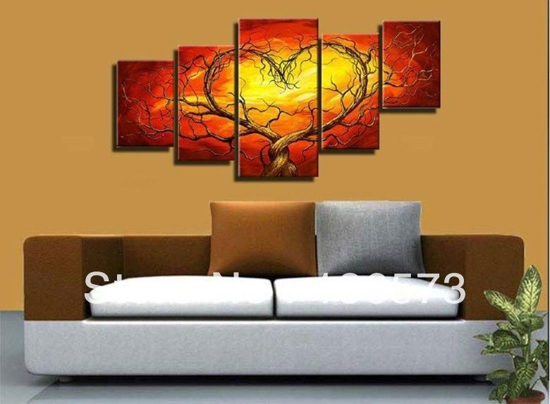 Hand Painted Black White And Red Wall Art 5 Piece Modern Abstract With Regard To Red And Yellow Wall Art (Photo 7 of 20)