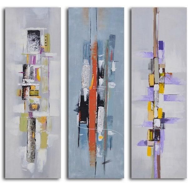 Hand Painted "urban Abstract Triptych" Canvas Wall Art – Free With Abstract Canvas Wall Art (Photo 16 of 20)