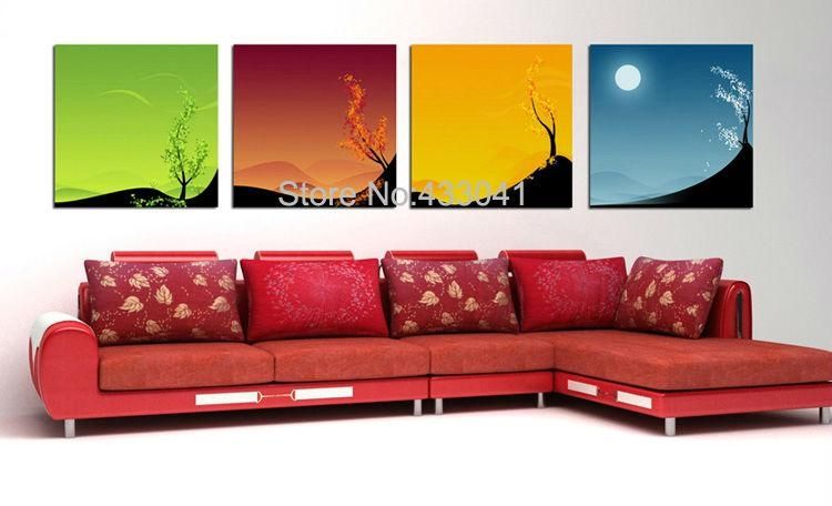 Handmade 4 Piece Set Modern Abstract Black Red White Flower Oil Within 4 Piece Canvas Art Sets (View 16 of 20)