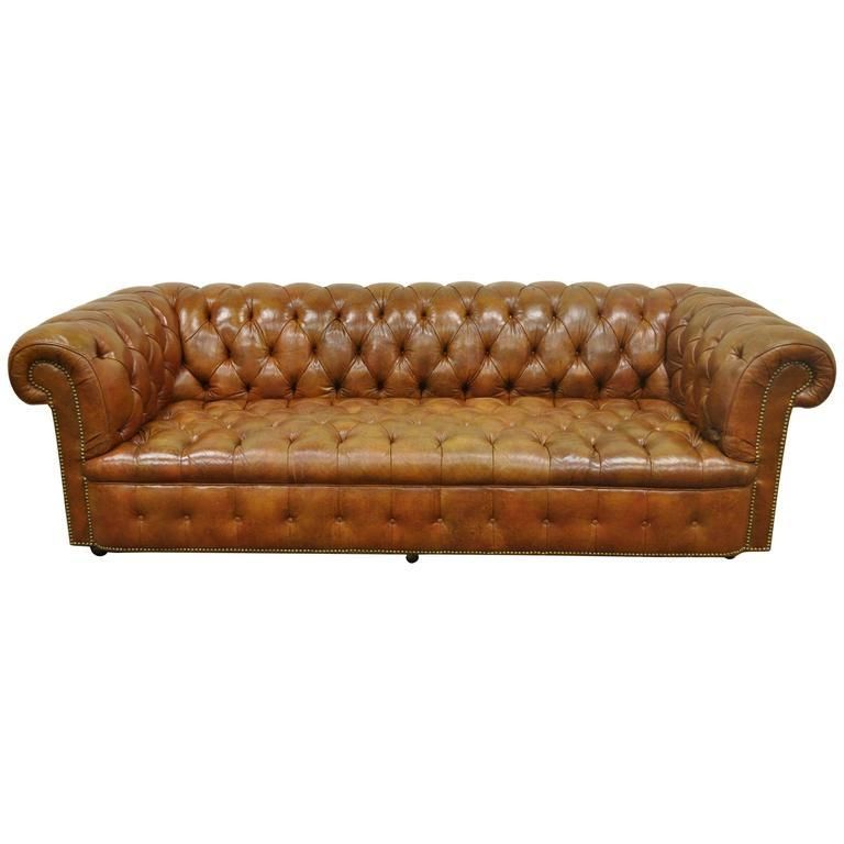 Henredon Rolled Arm English Style Button Tufted Brown Leather Throughout Brown Tufted Sofas (Photo 15 of 20)