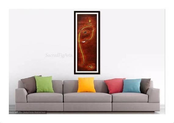 Hindu God Ganesha Indian Canvas Art Ganesh Painting Home Intended For Long Vertical Wall Art (View 15 of 20)