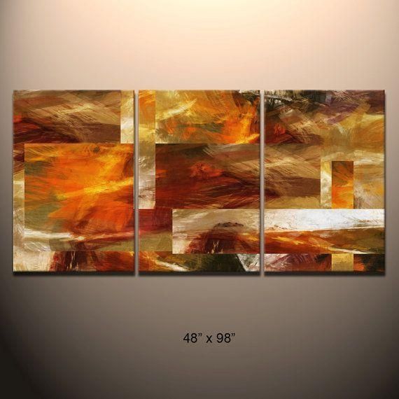 Huge 3 Piece Triptych Abstract Canvas Wall Art Giclee Print Fully Intended For Abstract Canvas Wall Art (View 13 of 20)