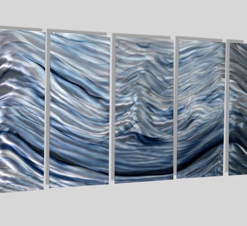 Huge Modern Metal Wall Art Painting Home Decor Accent – Silver Pertaining To Blue And Silver Wall Art (Photo 2 of 20)