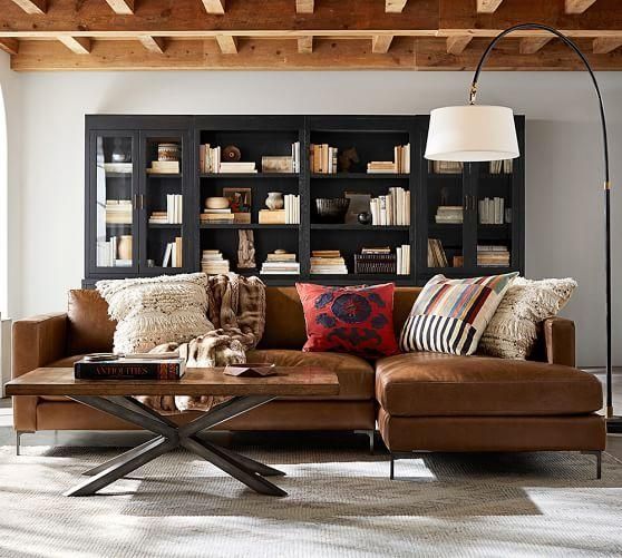 Jake Leather Sofa With Chaise Sectional | Pottery Barn Pertaining To Caramel Leather Sofas (View 6 of 20)