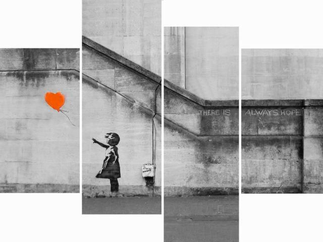 Large Banksy Canvas Prints Orange Balloon Girl Wall Art Multi 4 Throughout Banksy Wall Art Canvas (Photo 8 of 20)