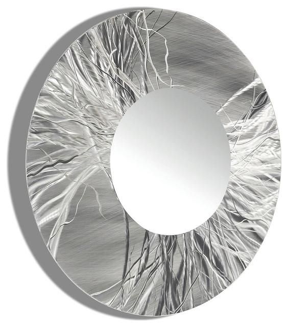 Large Framed Round Wall Mirror – Handmade Silver Modern Metal Wall Pertaining To Mirror Circles Wall Art (Photo 18 of 20)