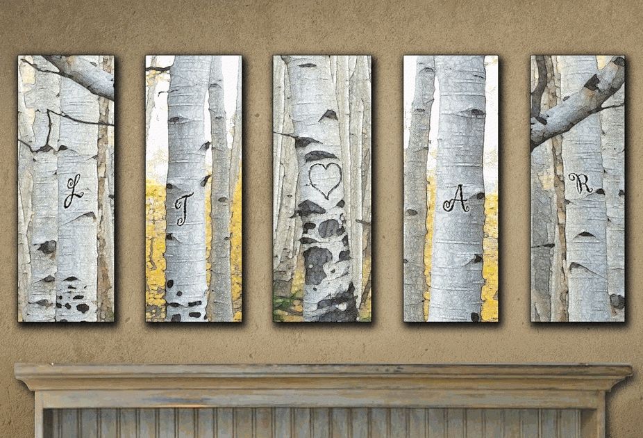 Large Personalized Aspen Wall Art (Set Of 5) In Aspen Tree Wall Art (View 12 of 20)