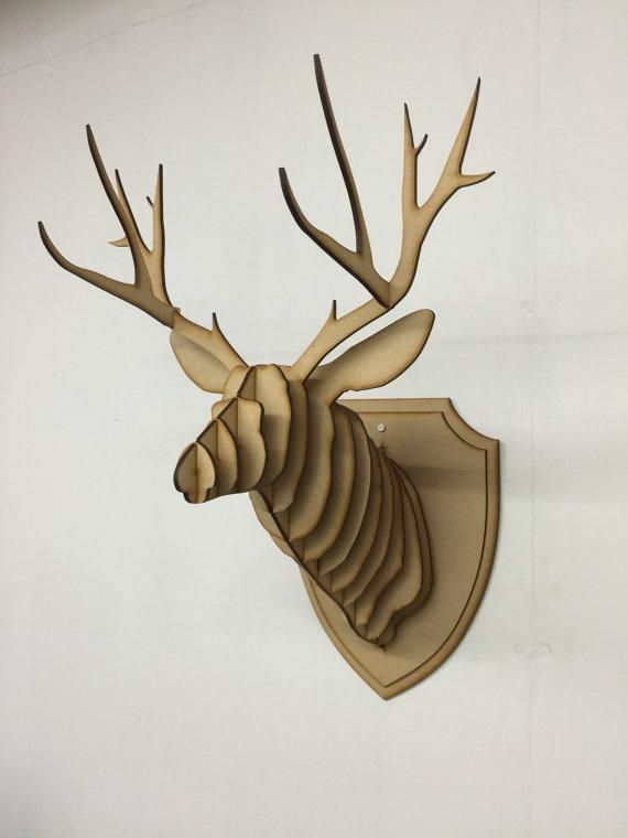 Large/ Small Wooden Deer Head Kit Wall Art Decor Laser Cut In Stag Wall Art (View 3 of 20)