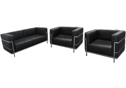 Le Corbusier Sofa + Armchairs (Black Vinyl) Intended For Black Vinyl Sofas (View 5 of 20)