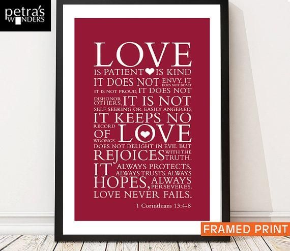 Love Print Framed Wall Art Bible Verse 1 Corinthians 13:4 7 With Regard To Bible Verses Framed Art (Photo 8 of 20)