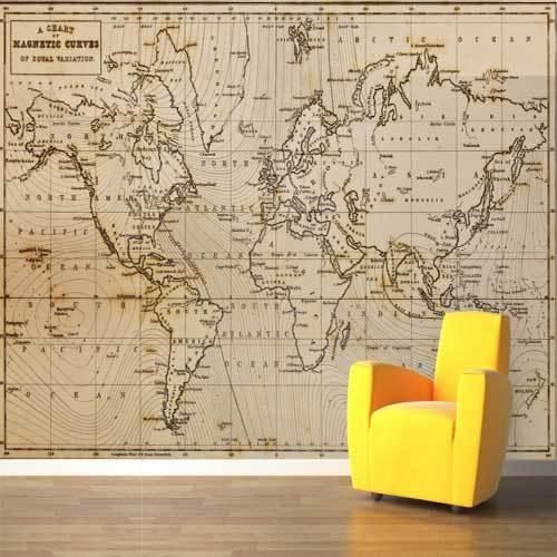 Magnetic Curves Map Wall Mural Big Global World Map Atlas Vinyl Pertaining To Atlas Wall Art (View 1 of 20)
