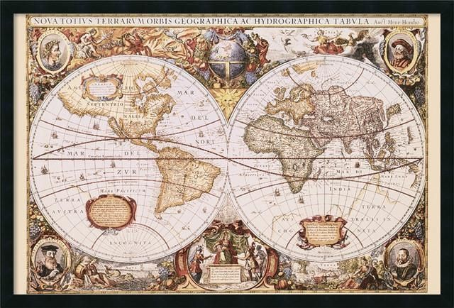 Map Of The World Framed With Gel Coated Finishhenricus Hondius For Framed World Map Wall Art (View 15 of 20)
