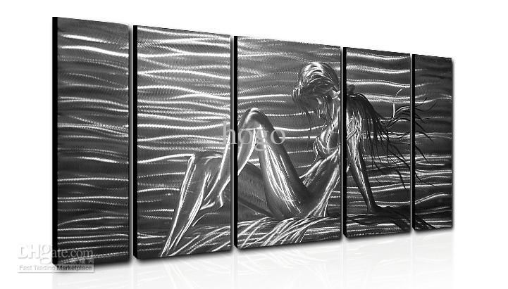 Metal Wall Art Abstract Modern Sculpture Painting Handmade 5 Panle Within Cheap Metal Wall Art (View 18 of 20)