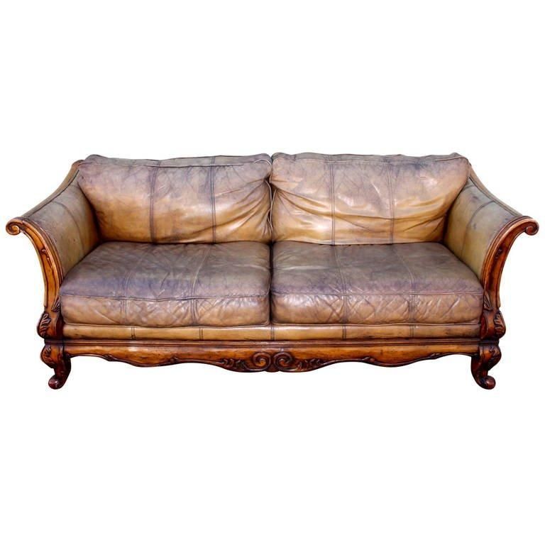 Monumental Distressed Leather And Carved Wood Sofa At 1Stdibs Throughout Carved Wood Sofas (Photo 10 of 20)