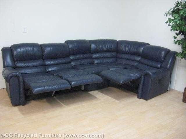 Navy Blue Recliner Sectional Sofa – Used Furniture – Recycled Couches Intended For Blue Leather Sectional Sofas (View 18 of 20)