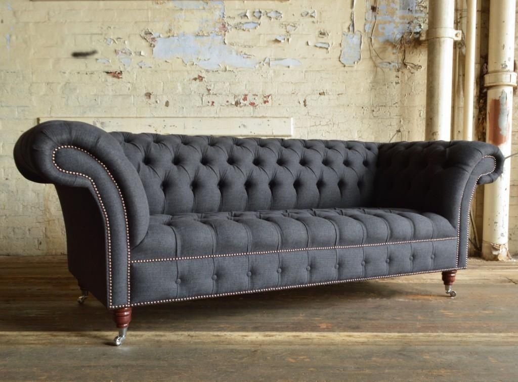 Nuvo Charcoal Grey Wool 3 Seater Chesterfield Sofa | Abode Sofas For Chesterfield Sofas (Photo 33040 of 35622)