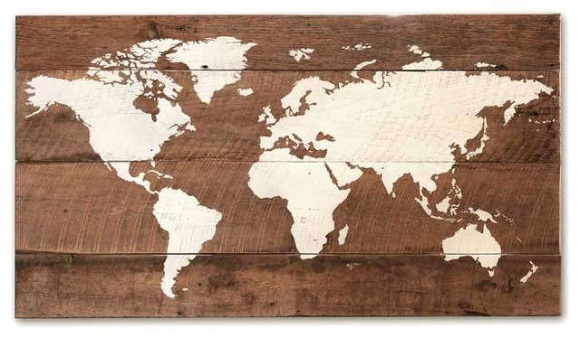 Old World Wall Map, 37"x20" – Rustic – Mixed Media Art – In Wooden World Map Wall Art (Photo 9 of 20)