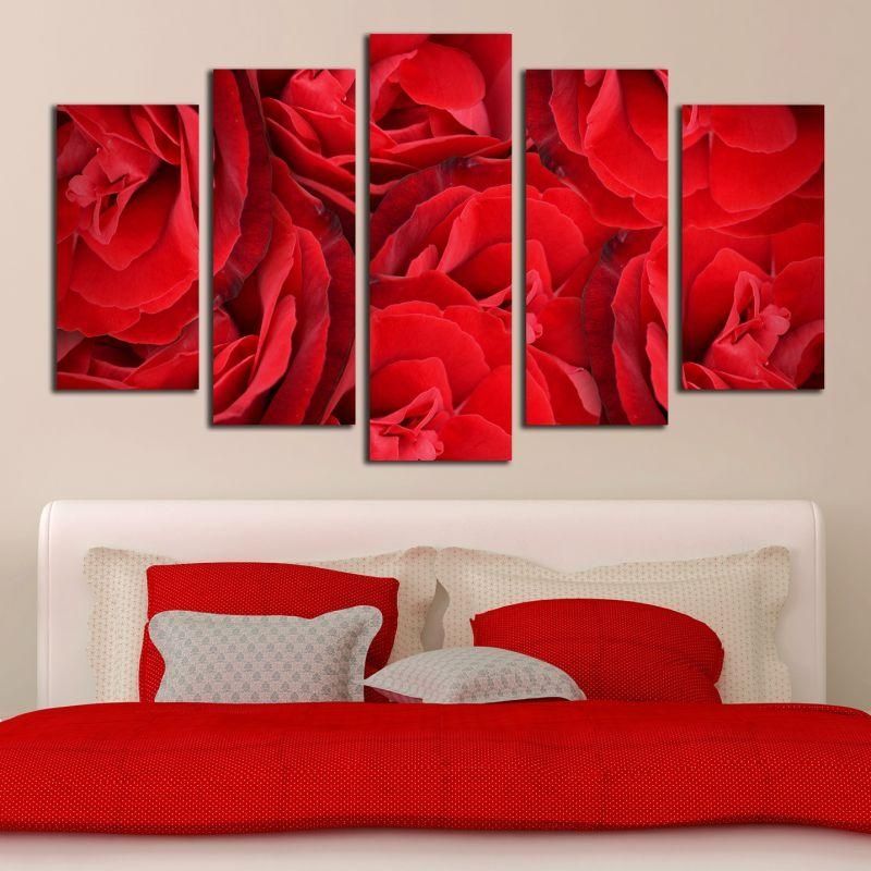 Online Canvas And Pvc Decorations. Wall Decoration Red Roses – 5 Parts For Red Rose Wall Art (Photo 5 of 20)