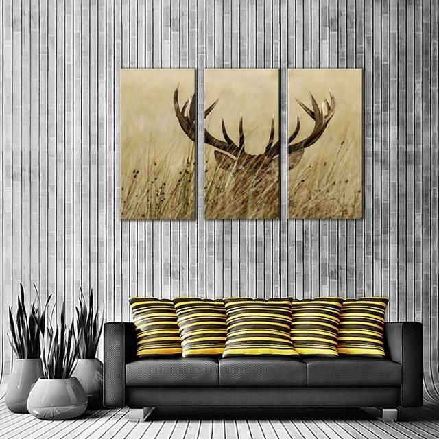 Online Shop 3 Panel Wall Art Deer Stag With Long Antler In The With Stag Wall Art (View 20 of 20)