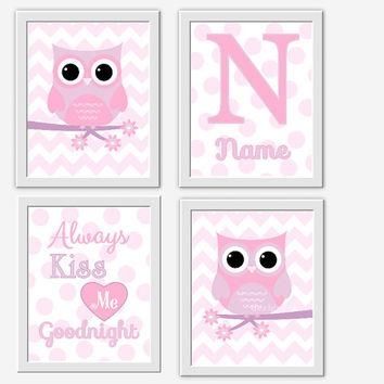 Owl Baby Girl Nursery Wall Art Pink From Dezignerheartdesigns On Pertaining To Personalized Nursery Wall Art (View 8 of 20)