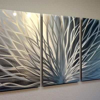 Radiance – 3 Panel Metal Wall Art Abstract Contemporary Modern Intended For Three Panel Wall Art (Photo 6 of 20)