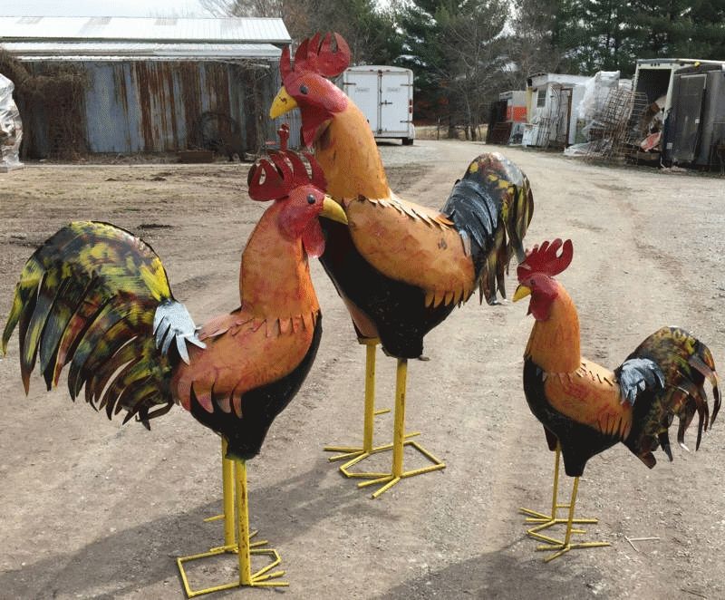 Recycled Metal Roosters – Chicken Yard Art Regarding Metal Rooster Wall Decor (View 14 of 20)