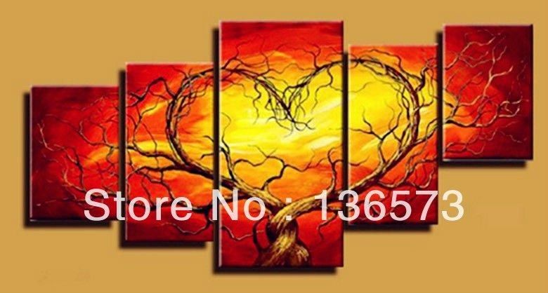 Red Yellow Couple Lovers Heart Tree Art Canvas Painting Oil Cheap Wall Art  Decor Room Pictures Within Red And Yellow Wall Art (View 6 of 20)