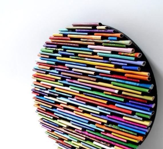 Round Wall Art Made From Recycled Magazines Colorful Unique Within Recycled Wall Art (Photo 3 of 20)