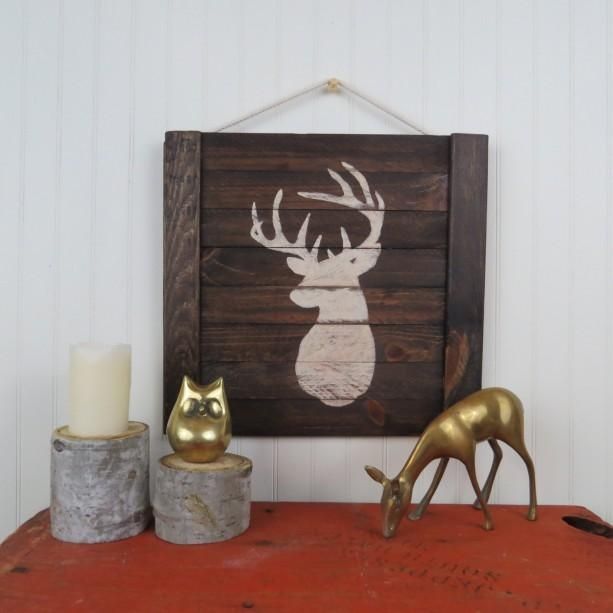 Rustic Stag Deer Wooden Wall Art | Aftcra With Stag Wall Art (View 10 of 20)