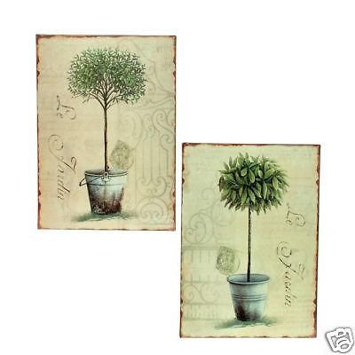 Set 2 Topiary Tin Wall Decor Art Green Metal Decor Shabby Cottage Throughout Topiary Wall Art (View 4 of 20)